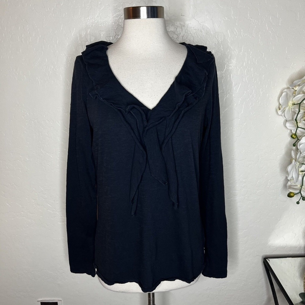 Polo Jeans Co. Ralph Lauren Women's Blue Navy Cotton Ruffle Shirt Sz M